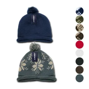 1 Dozen Beanies Snowflake Solid Roll Up Warm Knitted Ski Poms Wholesale Bulk