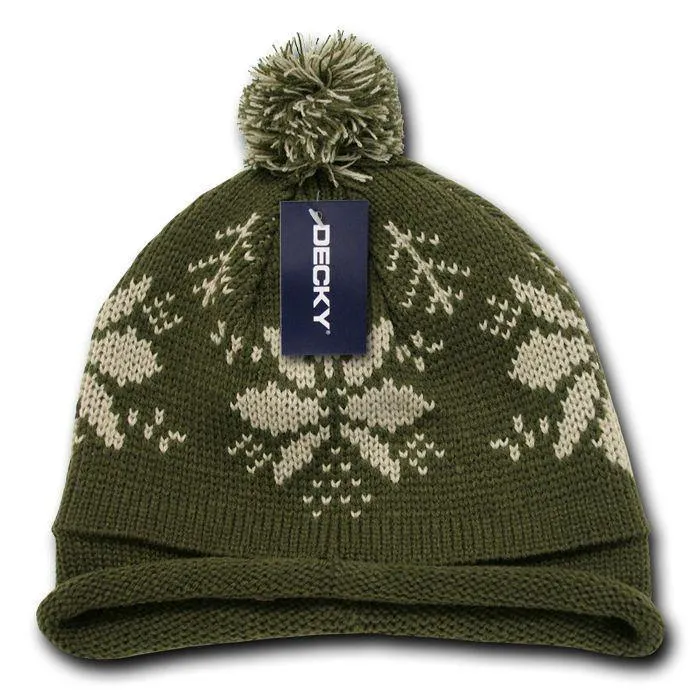 1 Dozen Beanies Snowflake Solid Roll Up Warm Knitted Ski Poms Wholesale Bulk