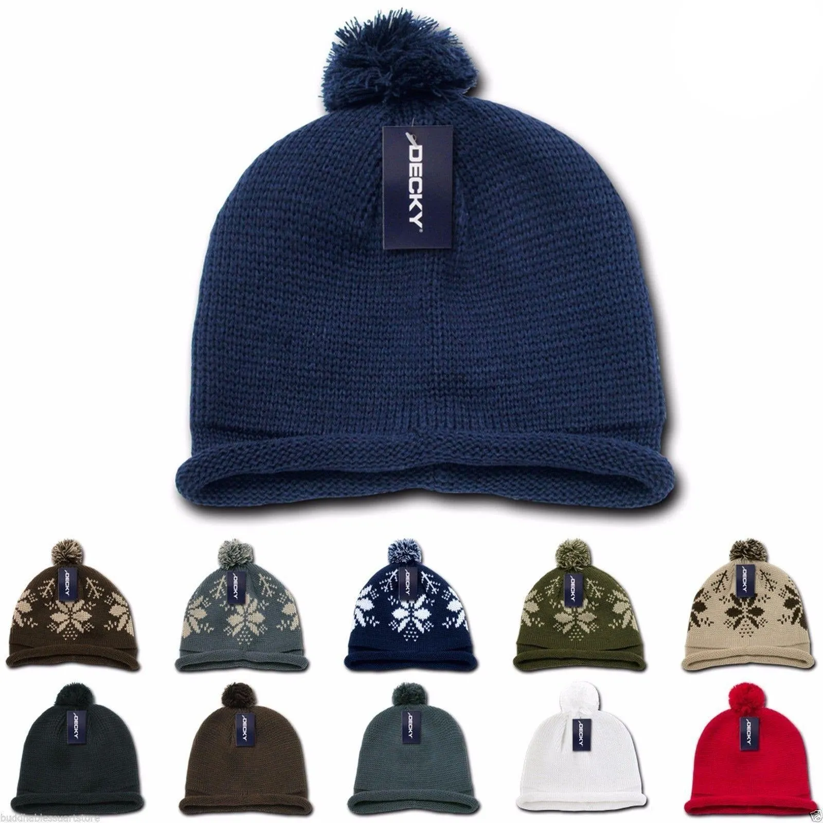 1 Dozen Beanies Snowflake Solid Roll Up Warm Knitted Ski Poms Wholesale Bulk