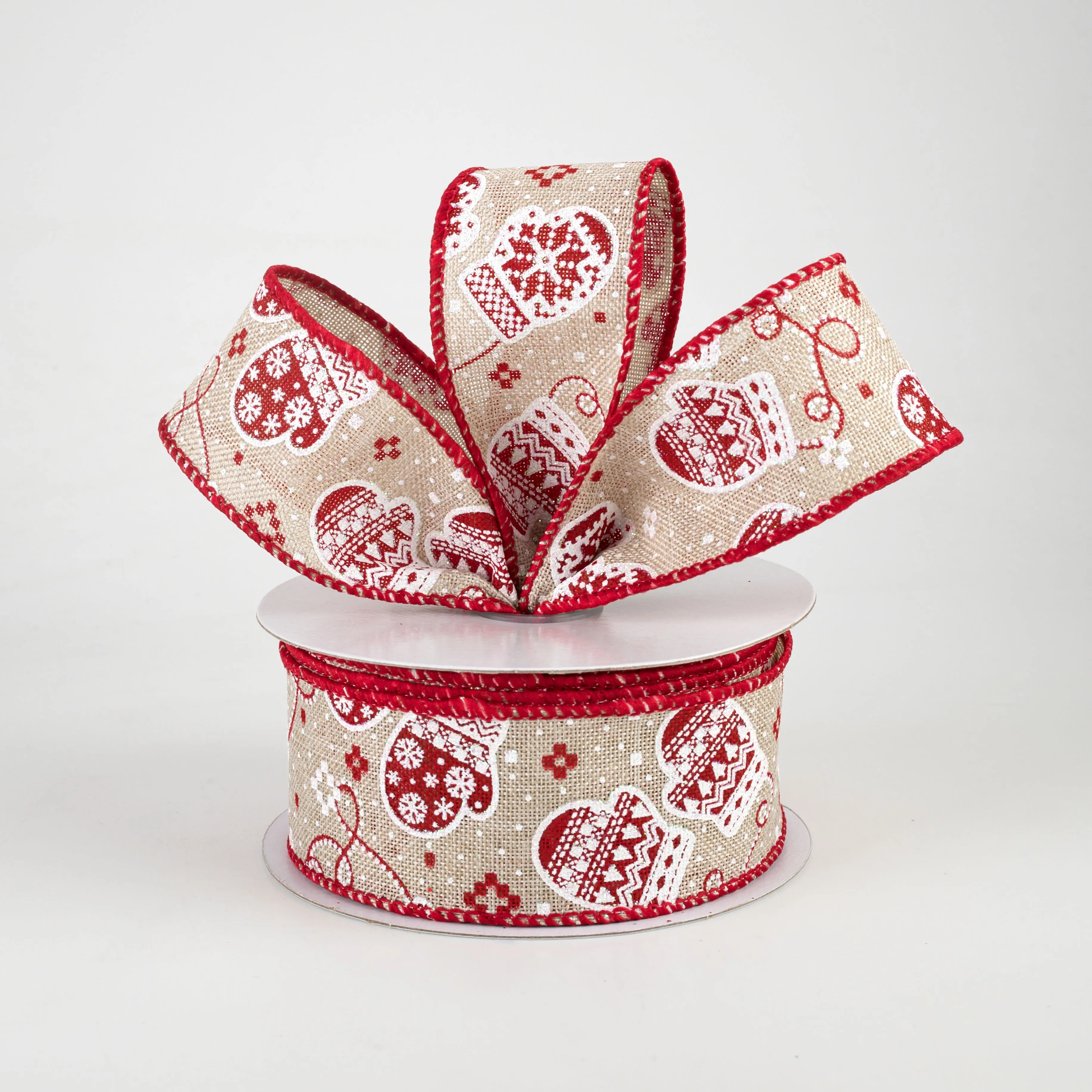 1.5" Glittered Snow Day Mittens: Natural (10 Yards)
