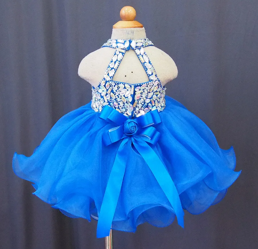 16 Colors Halter Beaded Bodice Infant Baby Doll Pageant Dress
