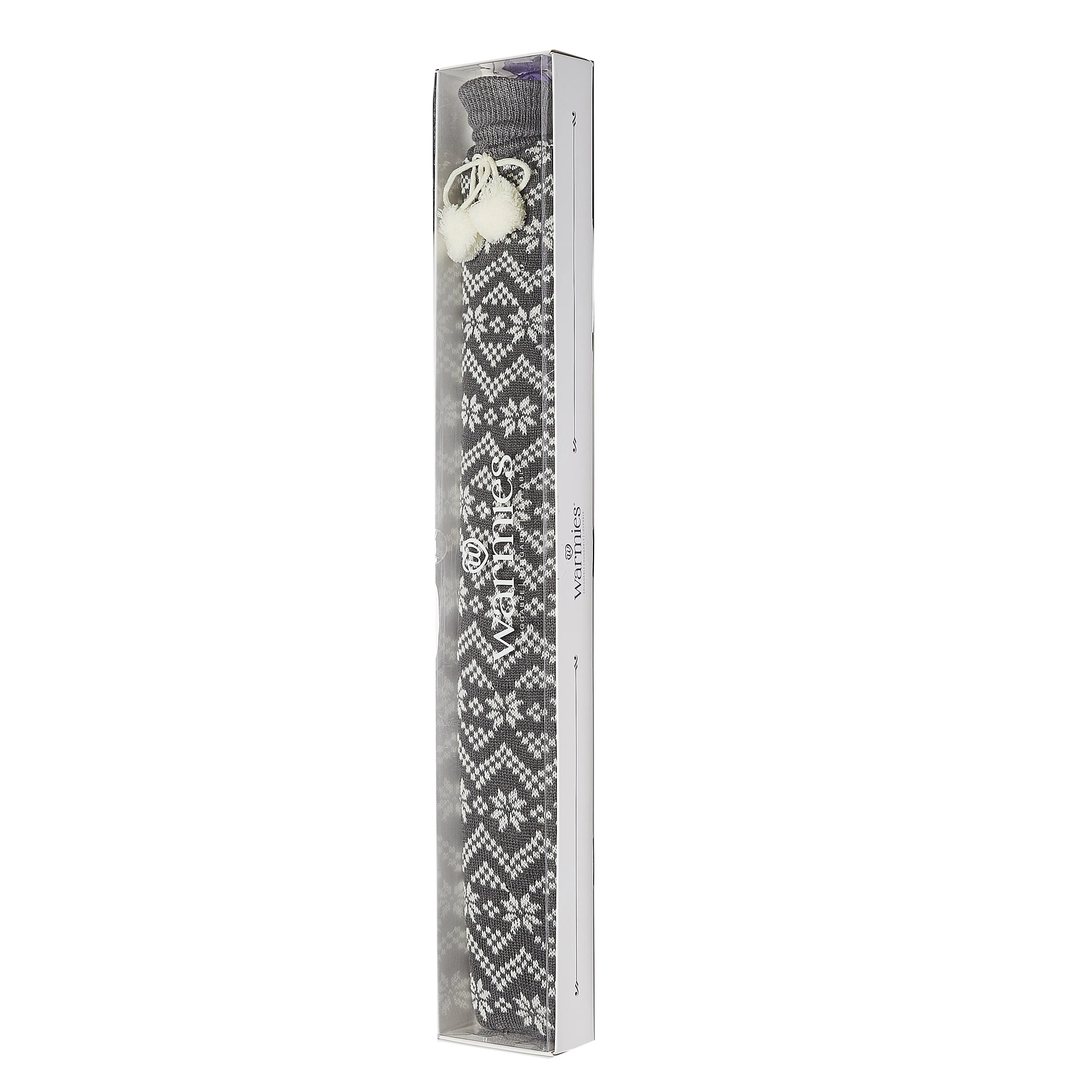 2 Litre Long Hot Water Bottle with Grey Nordic Knit Cover