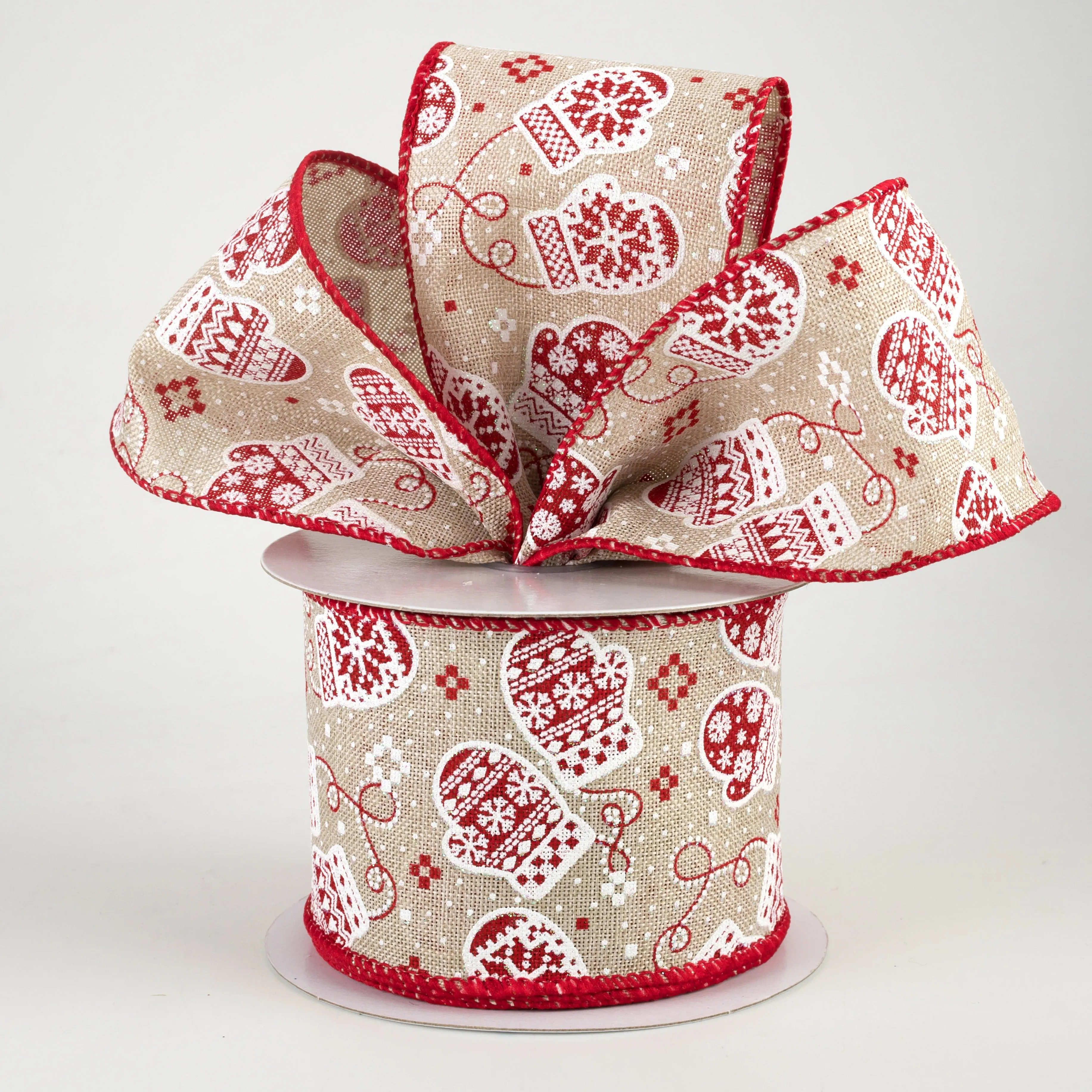 2.5" Glittered Snow Day Mittens: Natural (10 Yards)