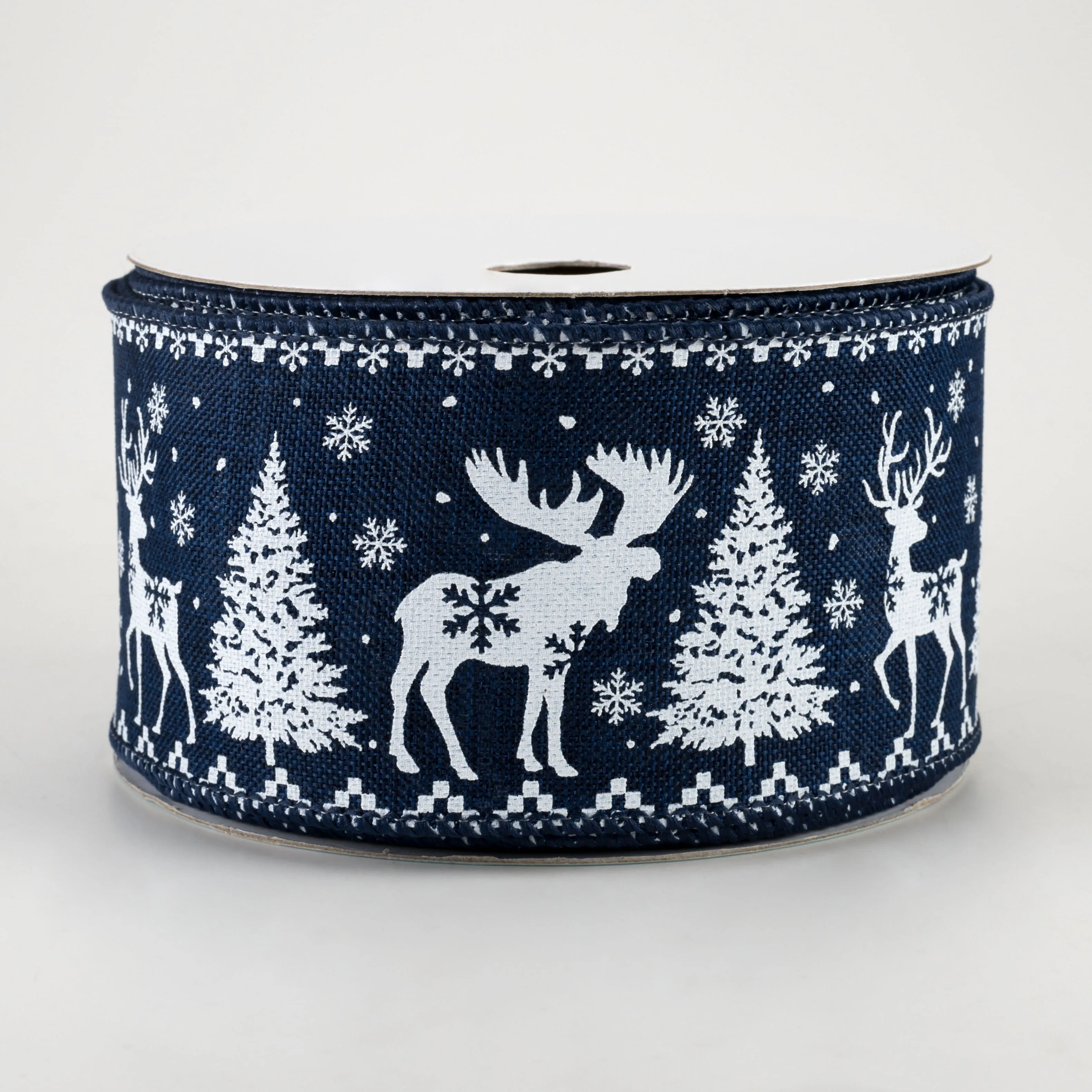 2.5" Moose, Deer, Tree, Snowflake Ribbon: Navy Blue (10 Yards)