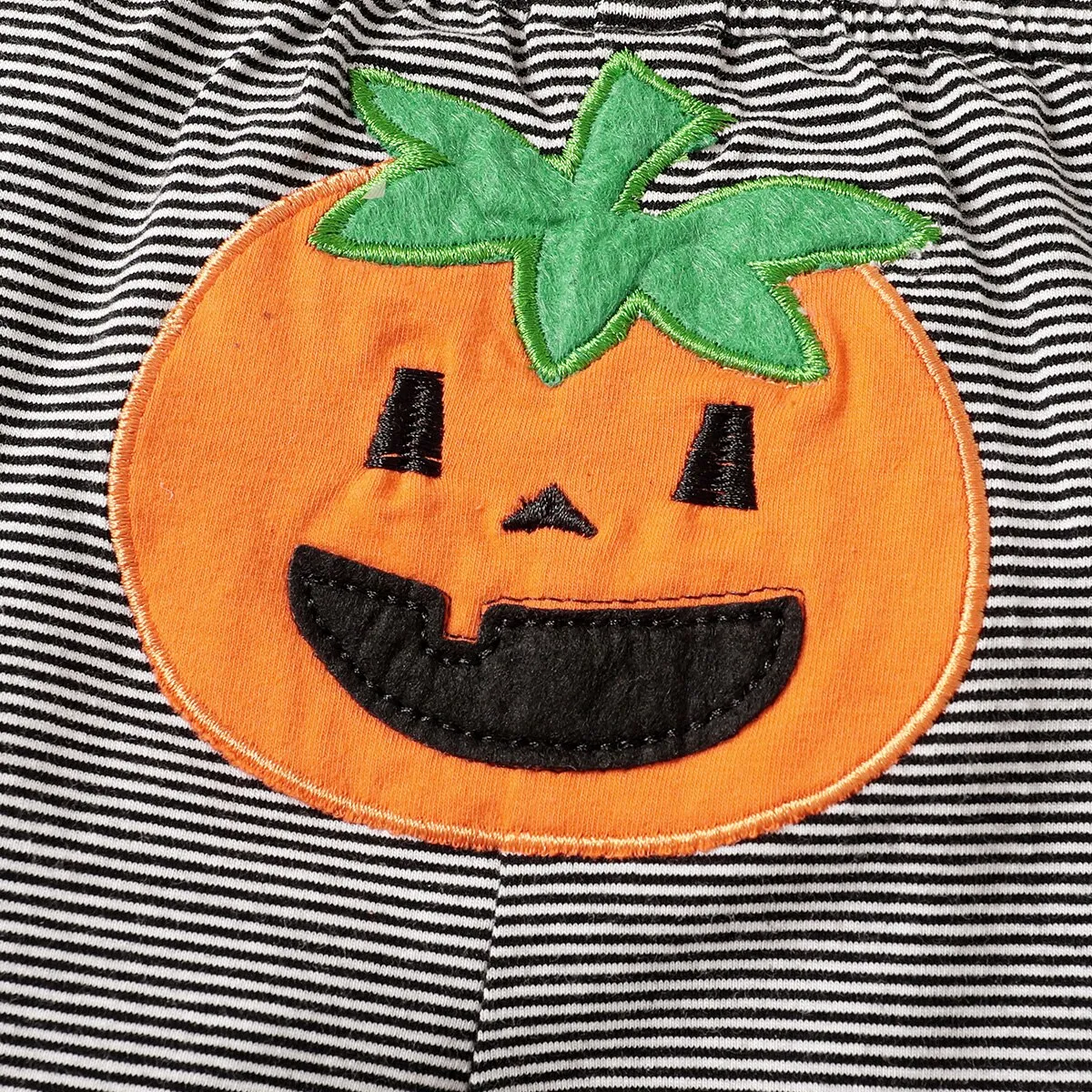 3PCS Halloween Letter and Pumpkin Print Bowknot Baby Romper Set