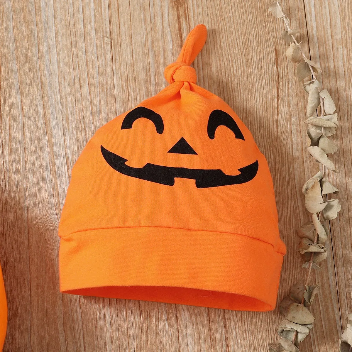3PCS Halloween Letter and Pumpkin Print Bowknot Baby Romper Set