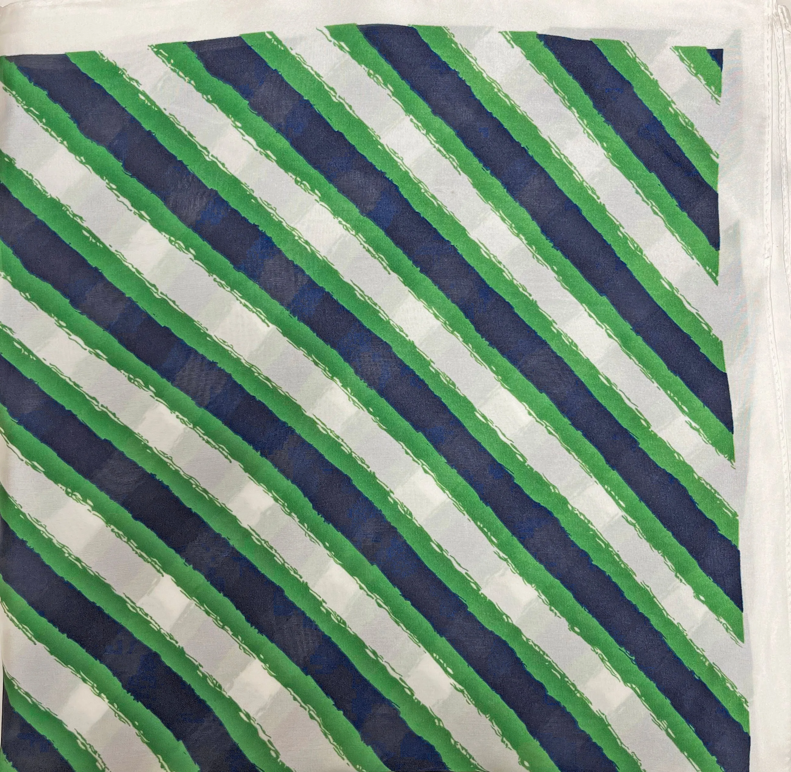 70cm x 70cm Green, Navy, White Stripes Print Pattern Square Scarf Big Ladies Women Faux Silk Head Neck Thin Bag Charm