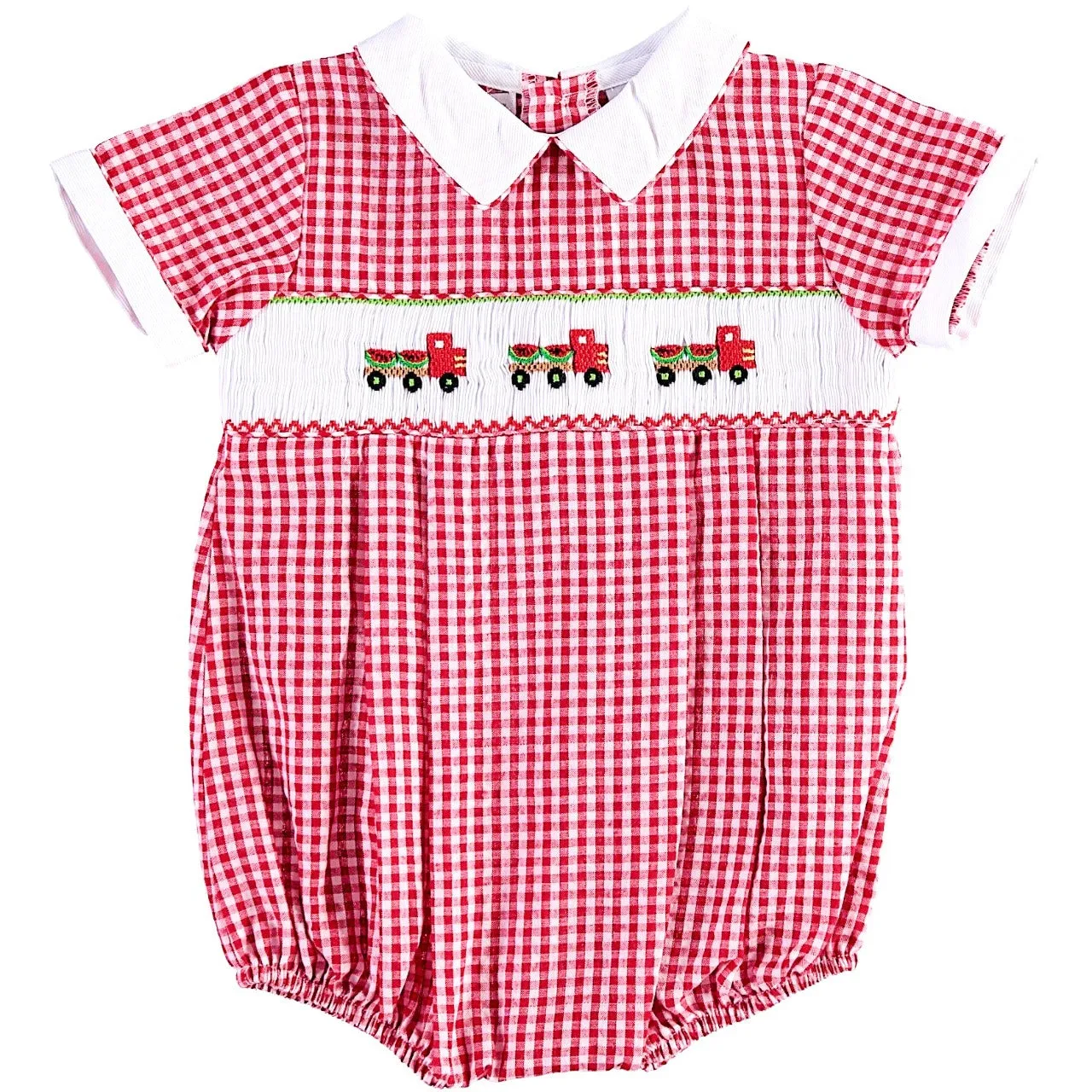 90042-Red Watermelon Truck Baby Boy Bubble Romper