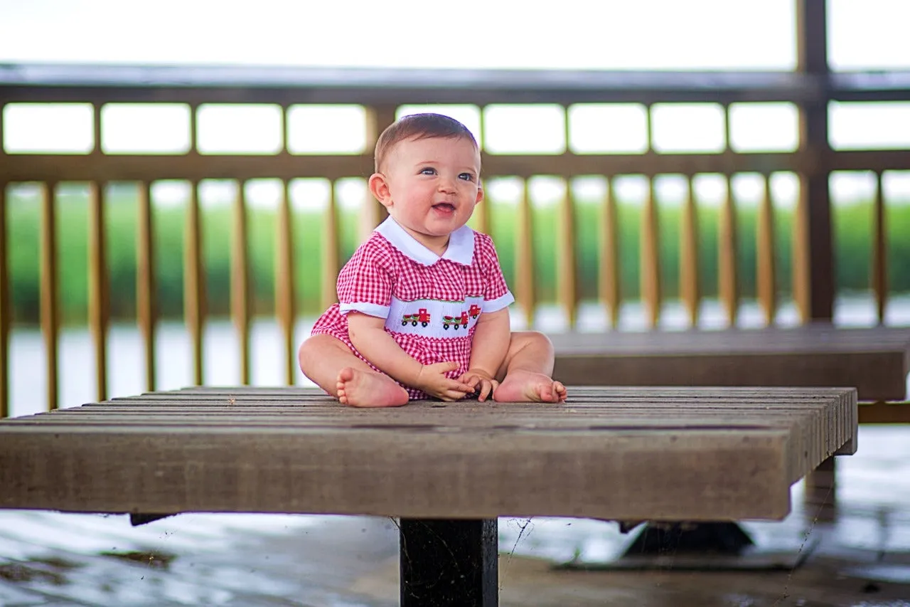90042-Red Watermelon Truck Baby Boy Bubble Romper