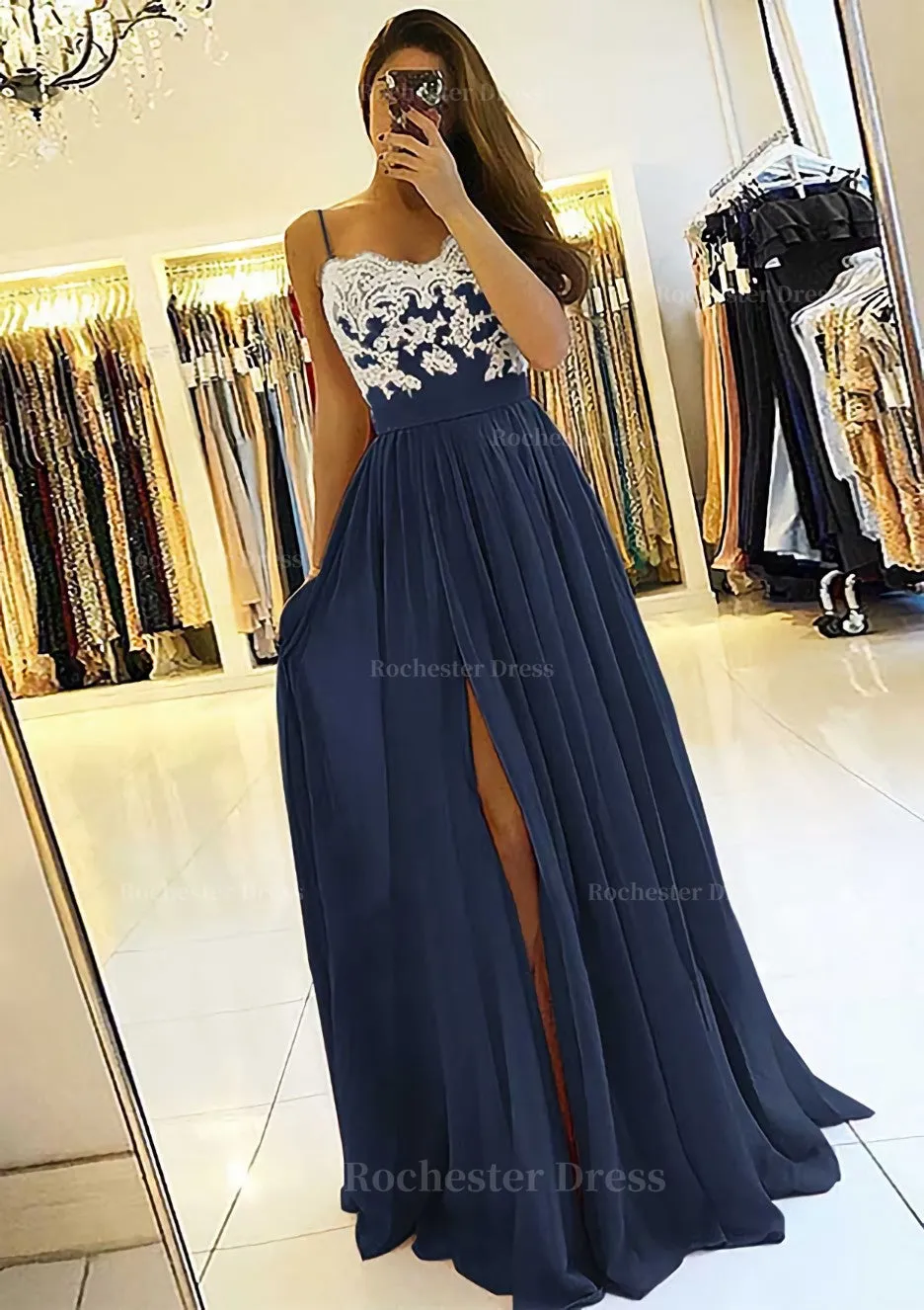A-line/Princess Sweetheart Sleeveless Long/Floor-Length Chiffon Prom Dress With Split Appliqued