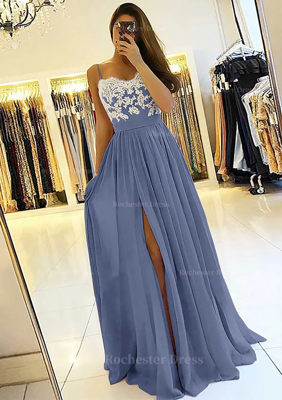 A-line/Princess Sweetheart Sleeveless Long/Floor-Length Chiffon Prom Dress With Split Appliqued