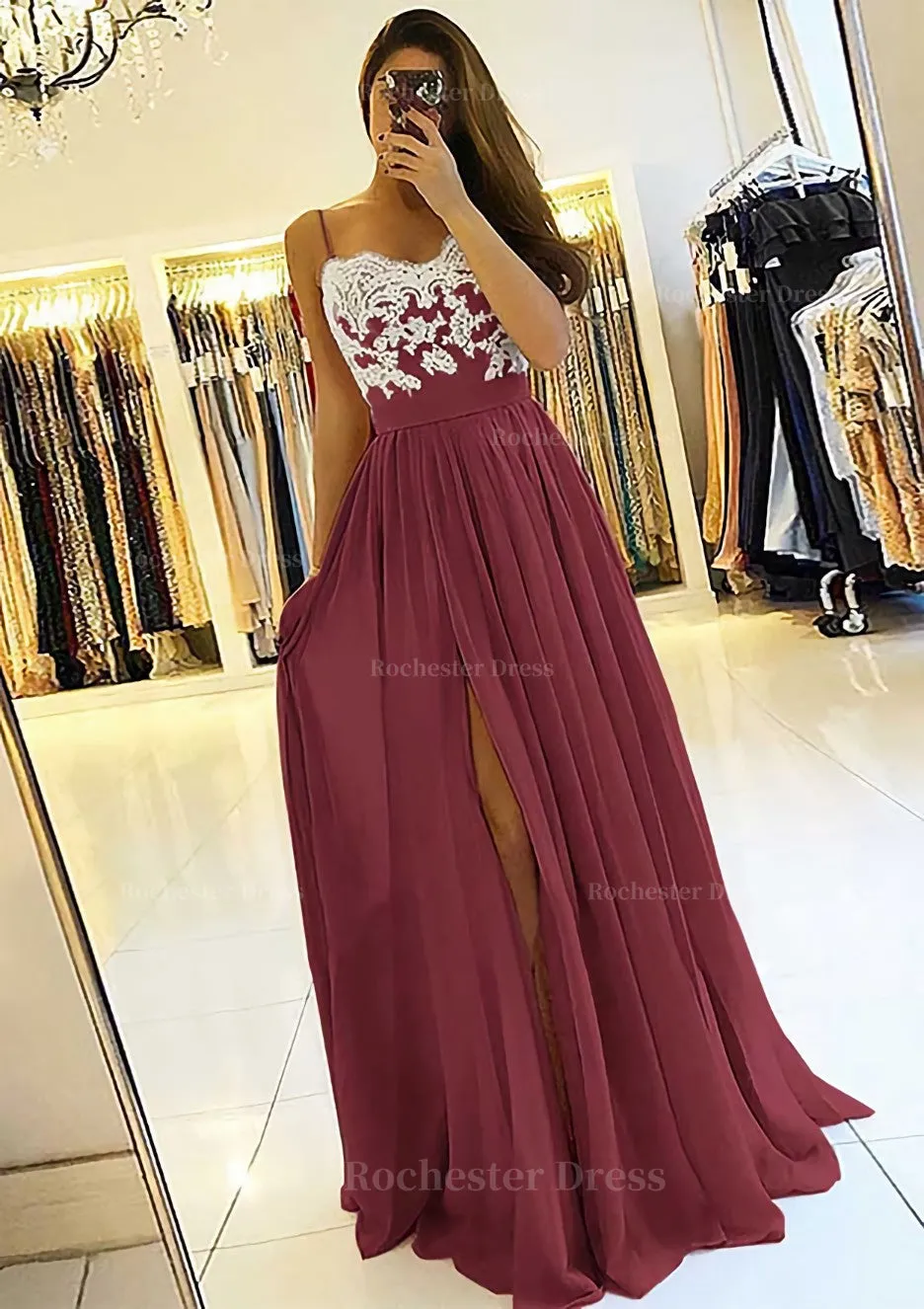 A-line/Princess Sweetheart Sleeveless Long/Floor-Length Chiffon Prom Dress With Split Appliqued