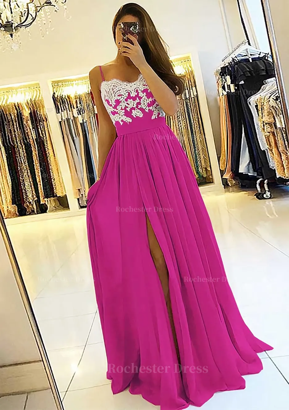 A-line/Princess Sweetheart Sleeveless Long/Floor-Length Chiffon Prom Dress With Split Appliqued