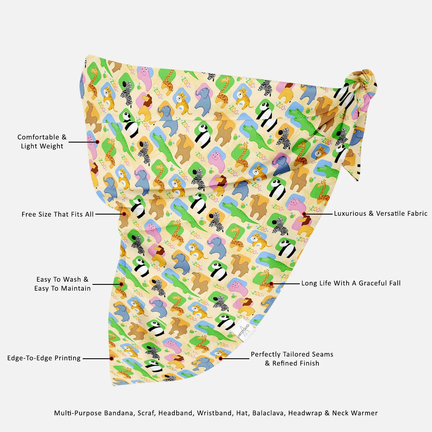 African Animals Printed Bandana | Headband Headwear Wristband Balaclava | Unisex | Soft Poly Fabric