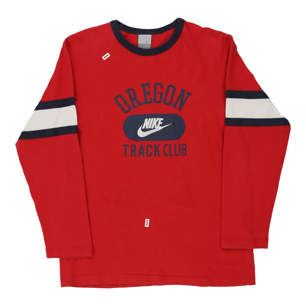 Age 12-13 Oregon Track Club Nike Graphic Long Sleeve T-Shirt - Large Red Cotton