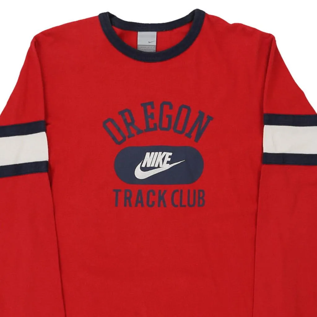 Age 12-13 Oregon Track Club Nike Graphic Long Sleeve T-Shirt - Large Red Cotton