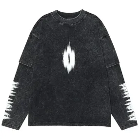 Aidase Snowflake Washed Vintage T Shirts Men Hip Hop Oversized Long Sleeve T-shirt Harajuku Streetwear Loose Cotton Tee Shirt Man