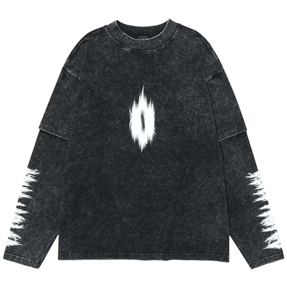 Aidase Snowflake Washed Vintage T Shirts Men Hip Hop Oversized Long Sleeve T-shirt Harajuku Streetwear Loose Cotton Tee Shirt Man