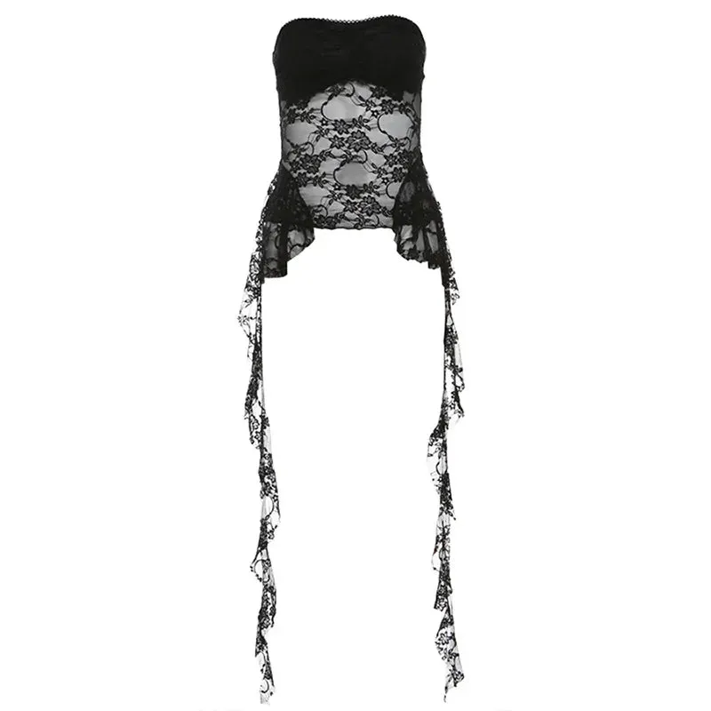 Aiertu 2024 Summer Harajuku Y2k Aesthetic Black Tanks Korean Sexy Lace Cropped Vest Tops Women Streetwear Backless Grunge Camisoles