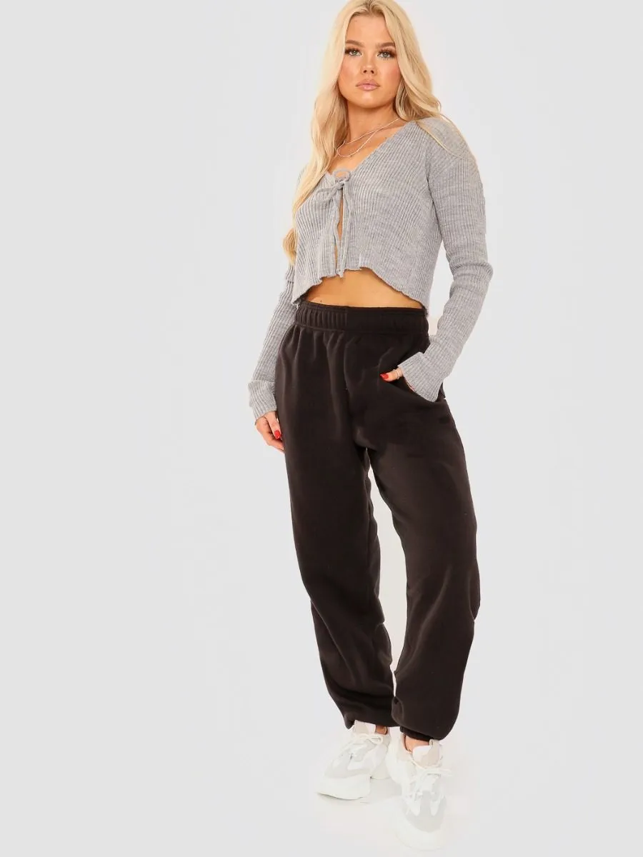 Anne Tie Front Knit Cardigan Top In Grey
