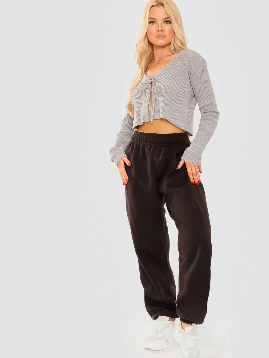 Anne Tie Front Knit Cardigan Top In Grey