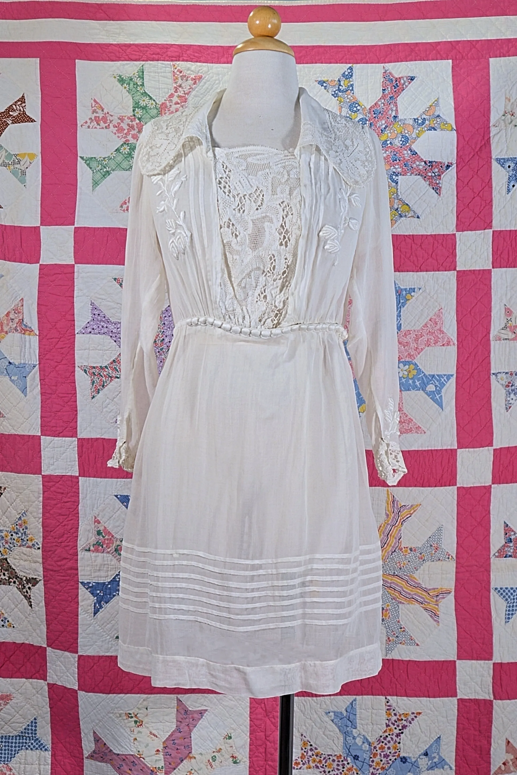 Antique Edwardian Lawn Dress, Vintage Lace Mini Dress S/M