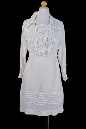 Antique Edwardian Lawn Dress, Vintage Lace Mini Dress S/M