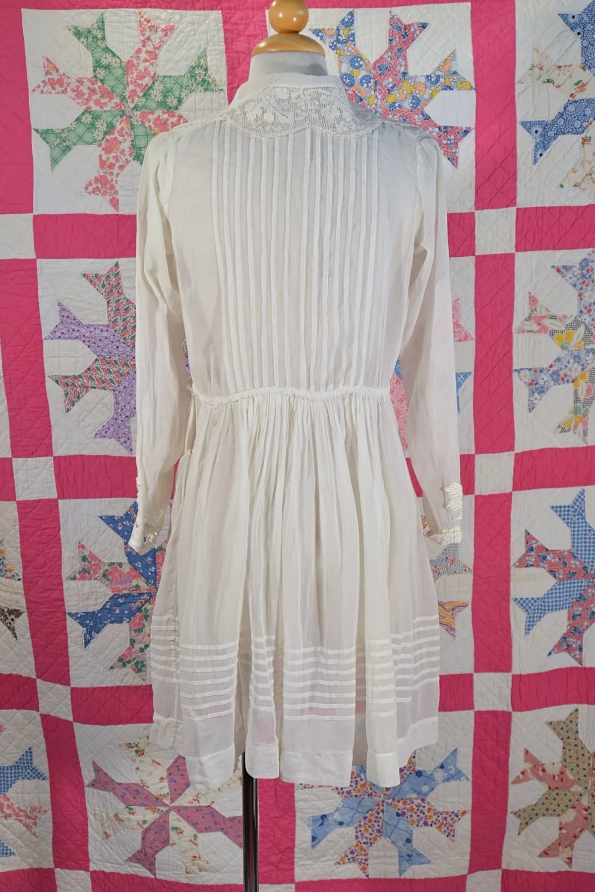 Antique Edwardian Lawn Dress, Vintage Lace Mini Dress S/M