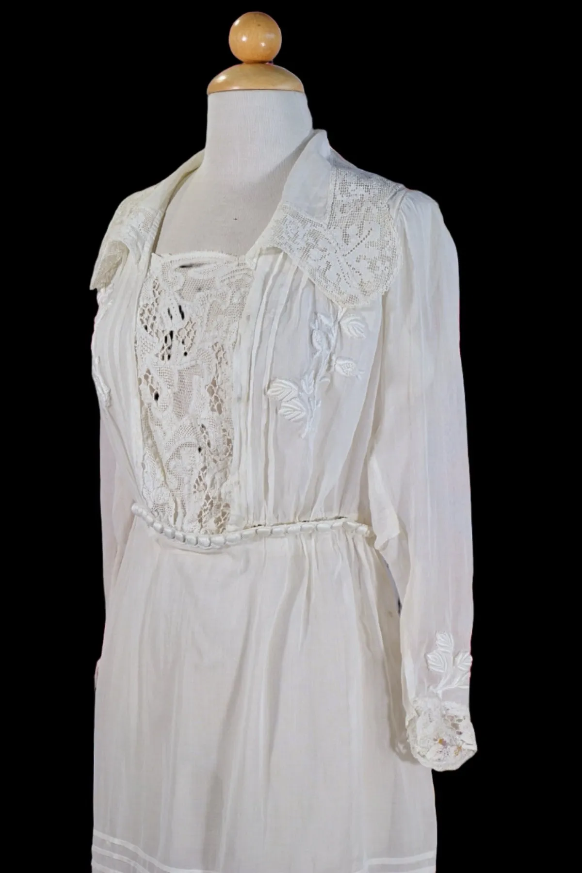 Antique Edwardian Lawn Dress, Vintage Lace Mini Dress S/M