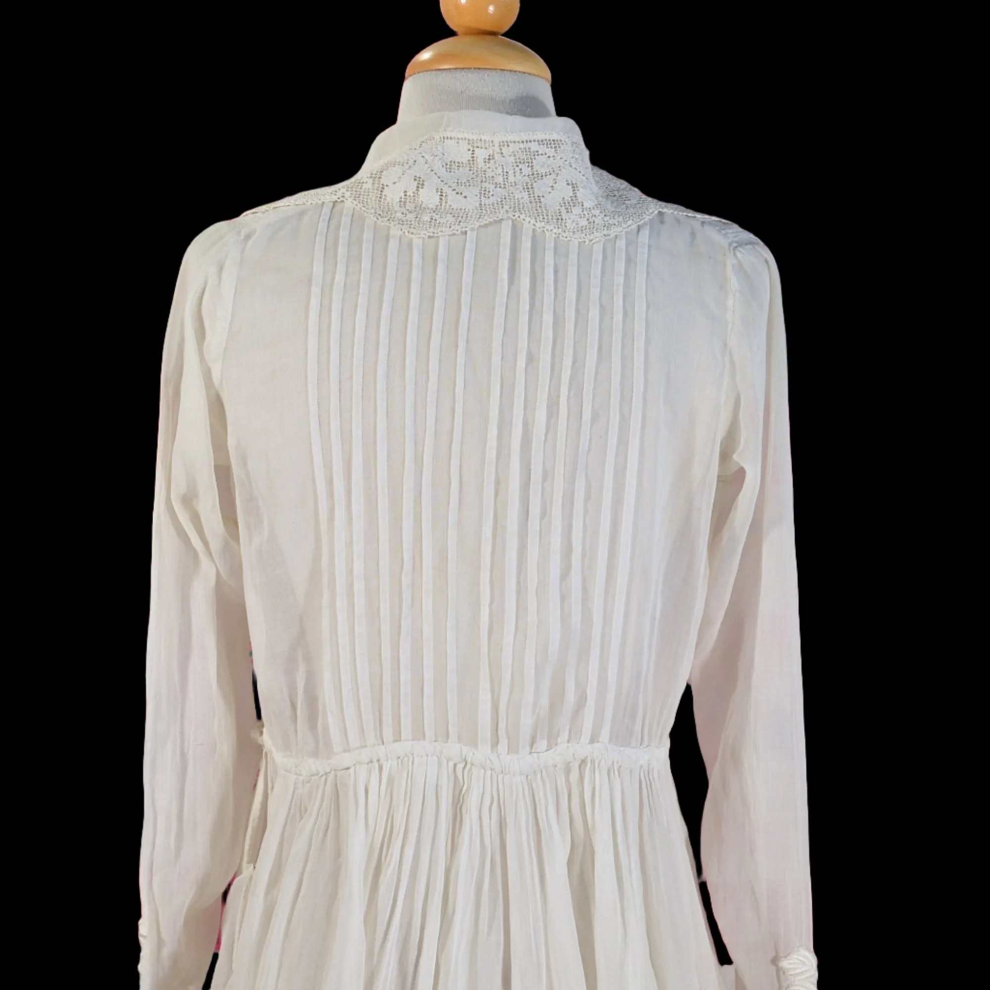 Antique Edwardian Lawn Dress, Vintage Lace Mini Dress S/M