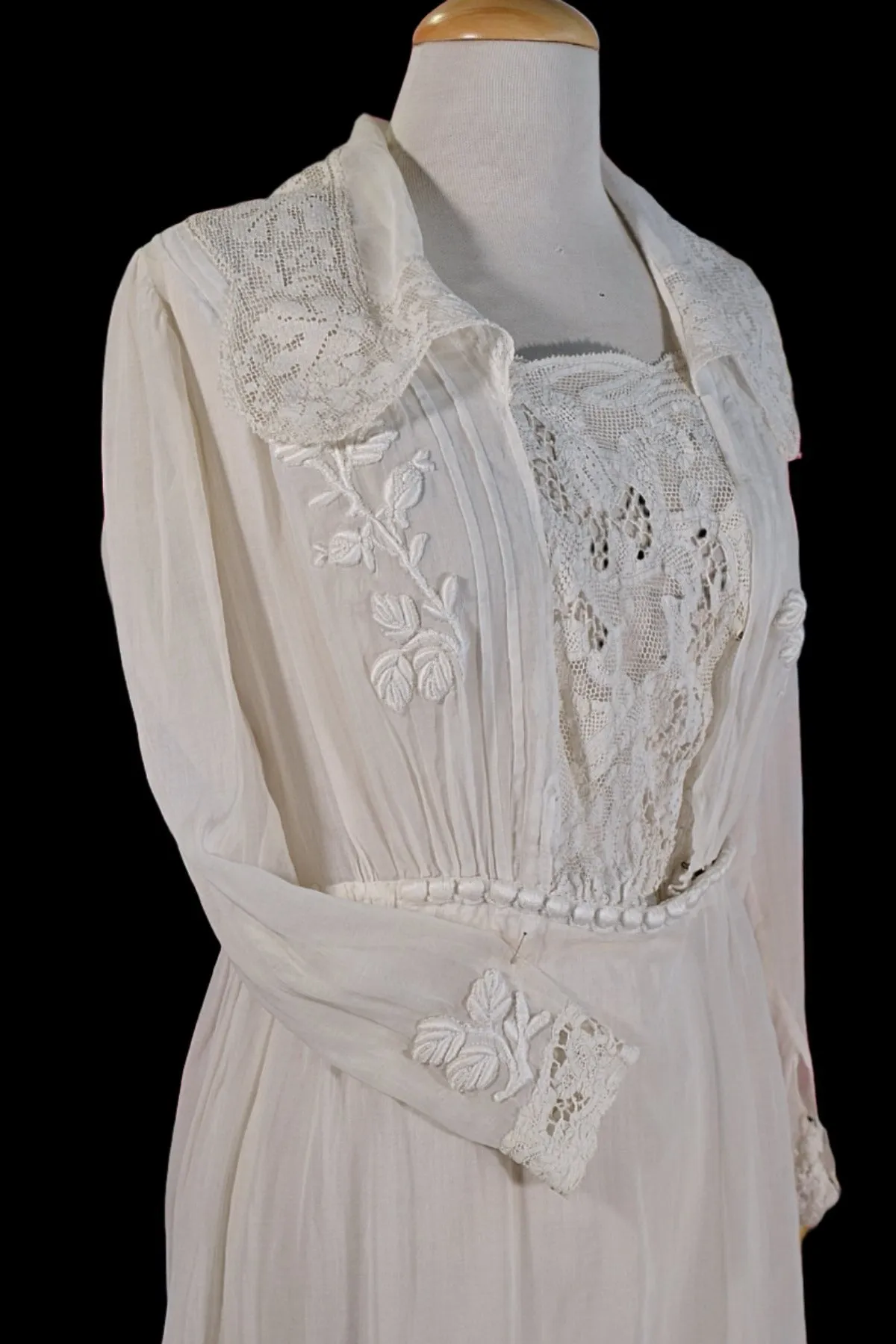 Antique Edwardian Lawn Dress, Vintage Lace Mini Dress S/M