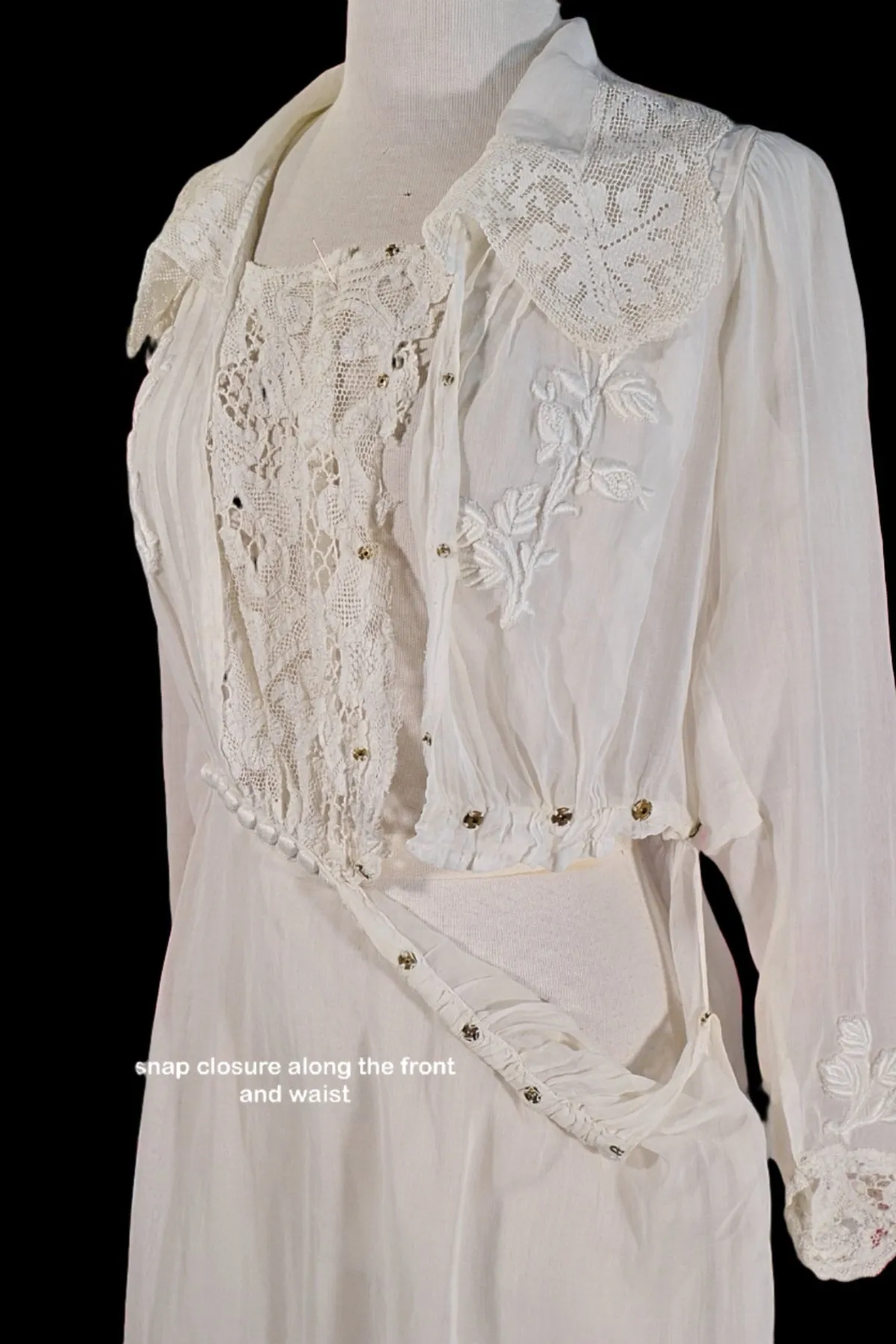 Antique Edwardian Lawn Dress, Vintage Lace Mini Dress S/M
