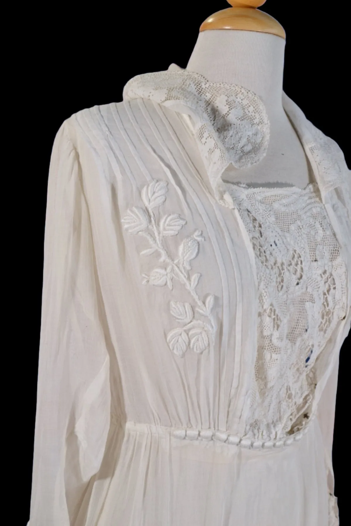 Antique Edwardian Lawn Dress, Vintage Lace Mini Dress S/M