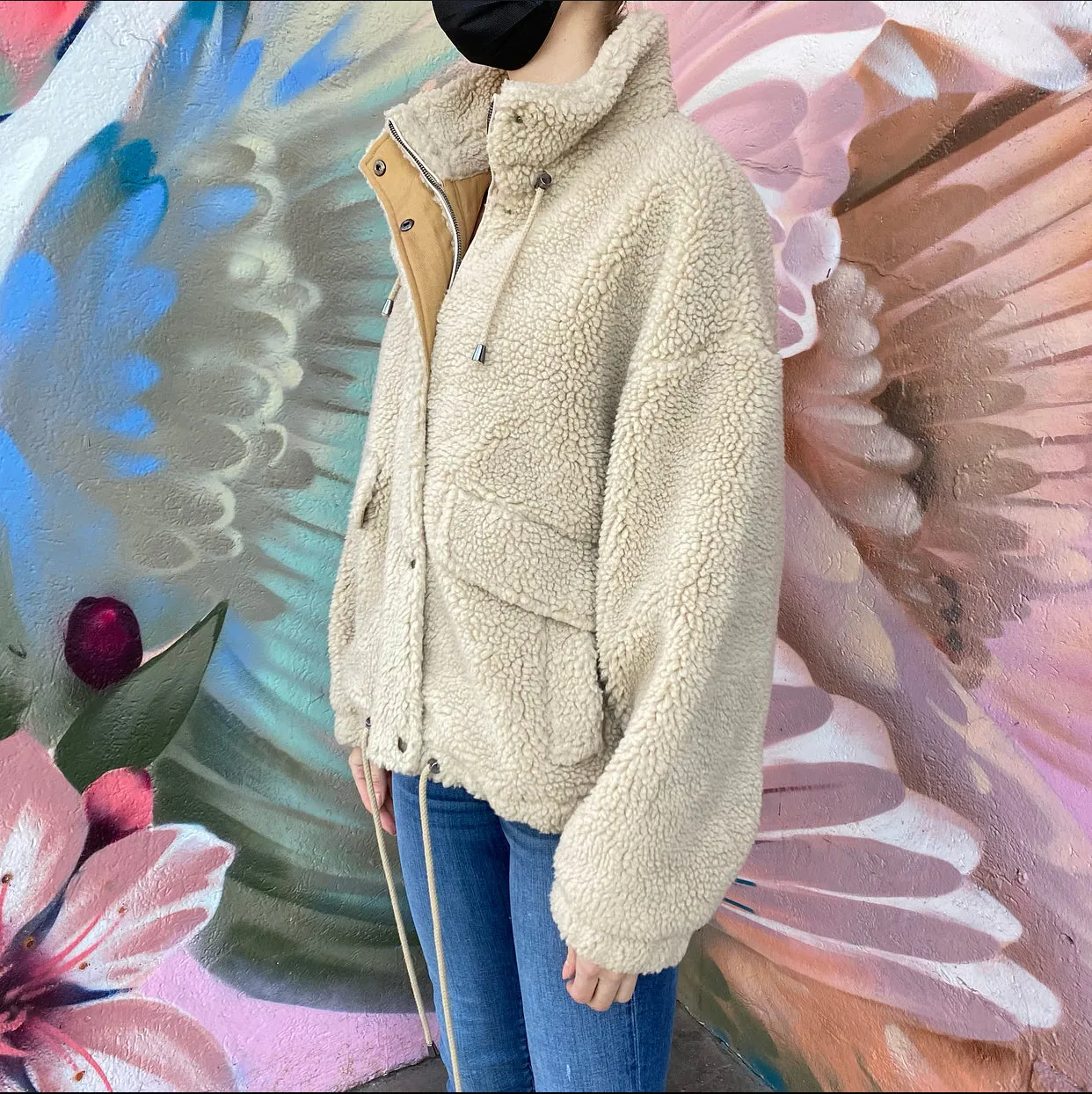 BA&SH Beige Sherpa Sanja Teddy Jacket - S