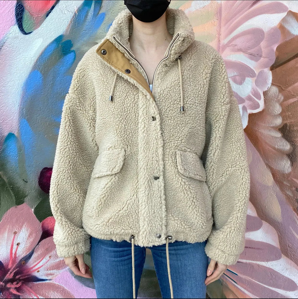 BA&SH Beige Sherpa Sanja Teddy Jacket - S