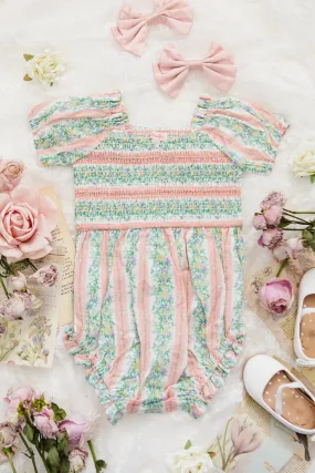 Baby Teagan Short Sleeve Romper in Floral Stripe