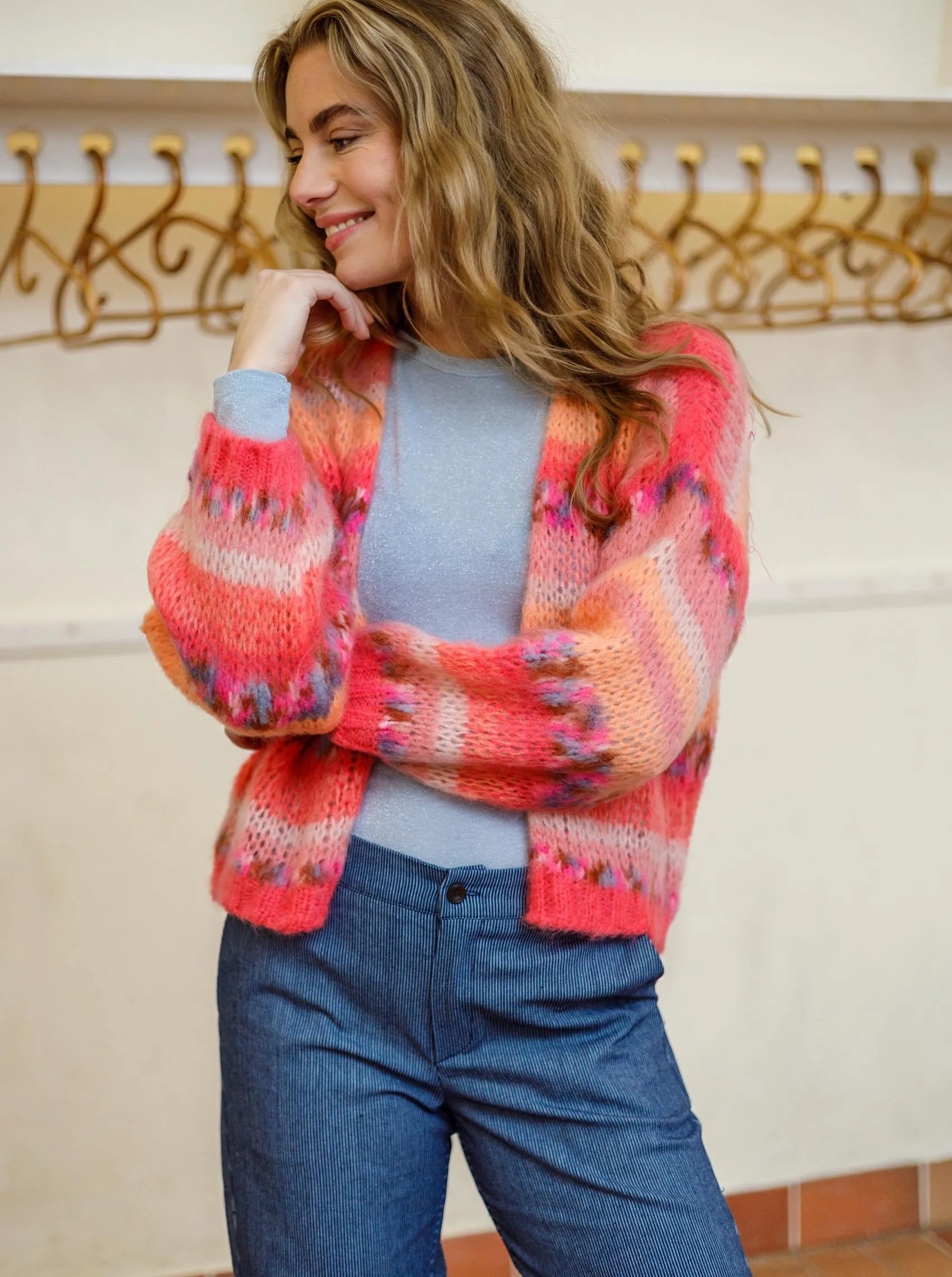 BCLAGOON multi striped cardigan - Peach Multi