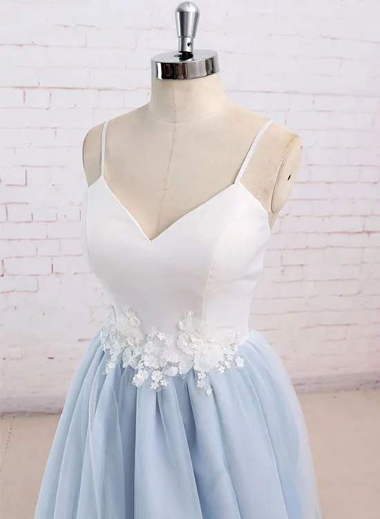 Beautiful V-neck Baby Blue Floor Length Prom Dress, Blue Evening Party Dress