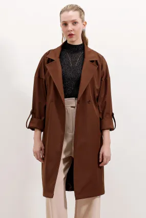 BGD Women Double-Breasted Collar Lined Trench Coat - Brown - Friendswood