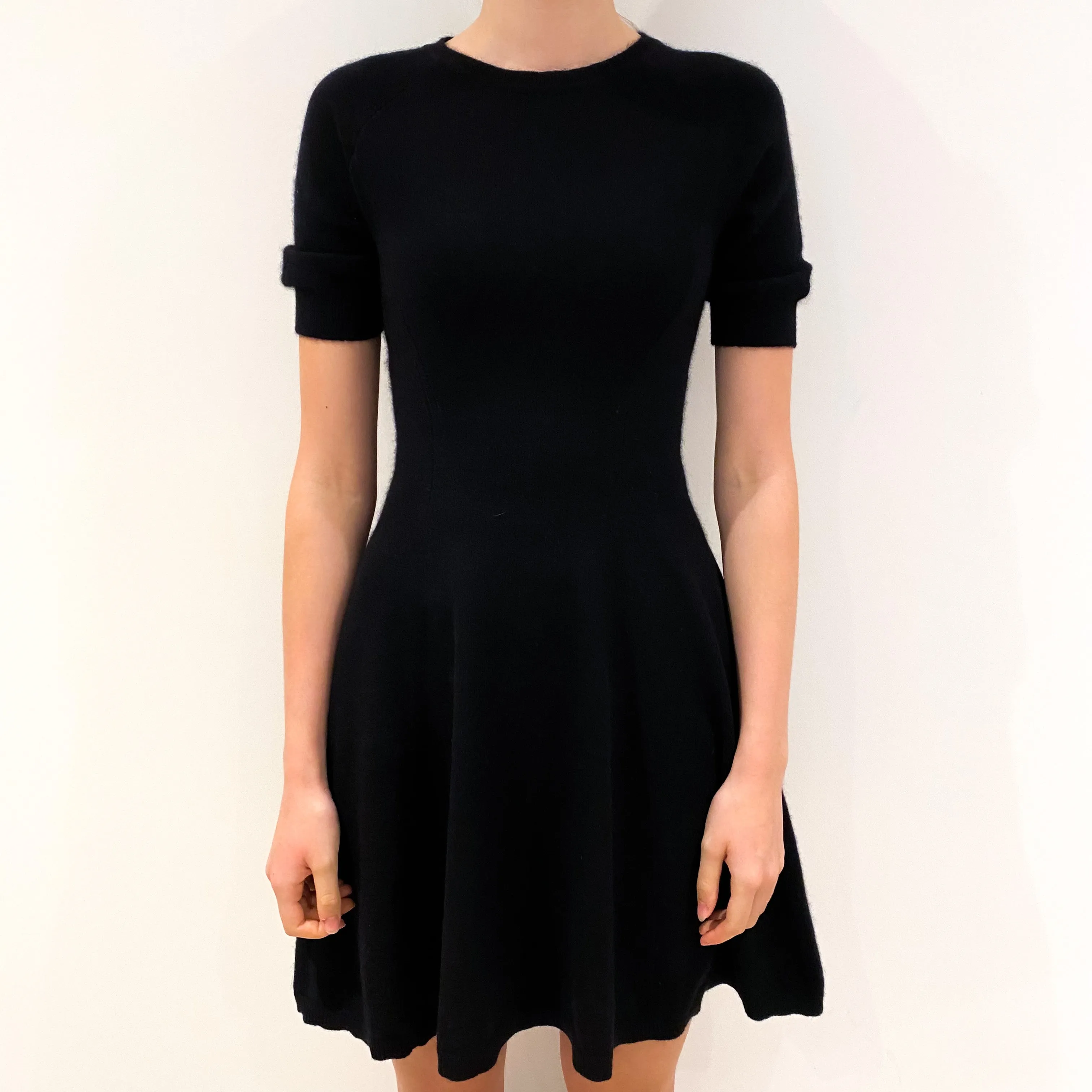Black Cashmere Short Sleeve Floaty Dress Extra Small