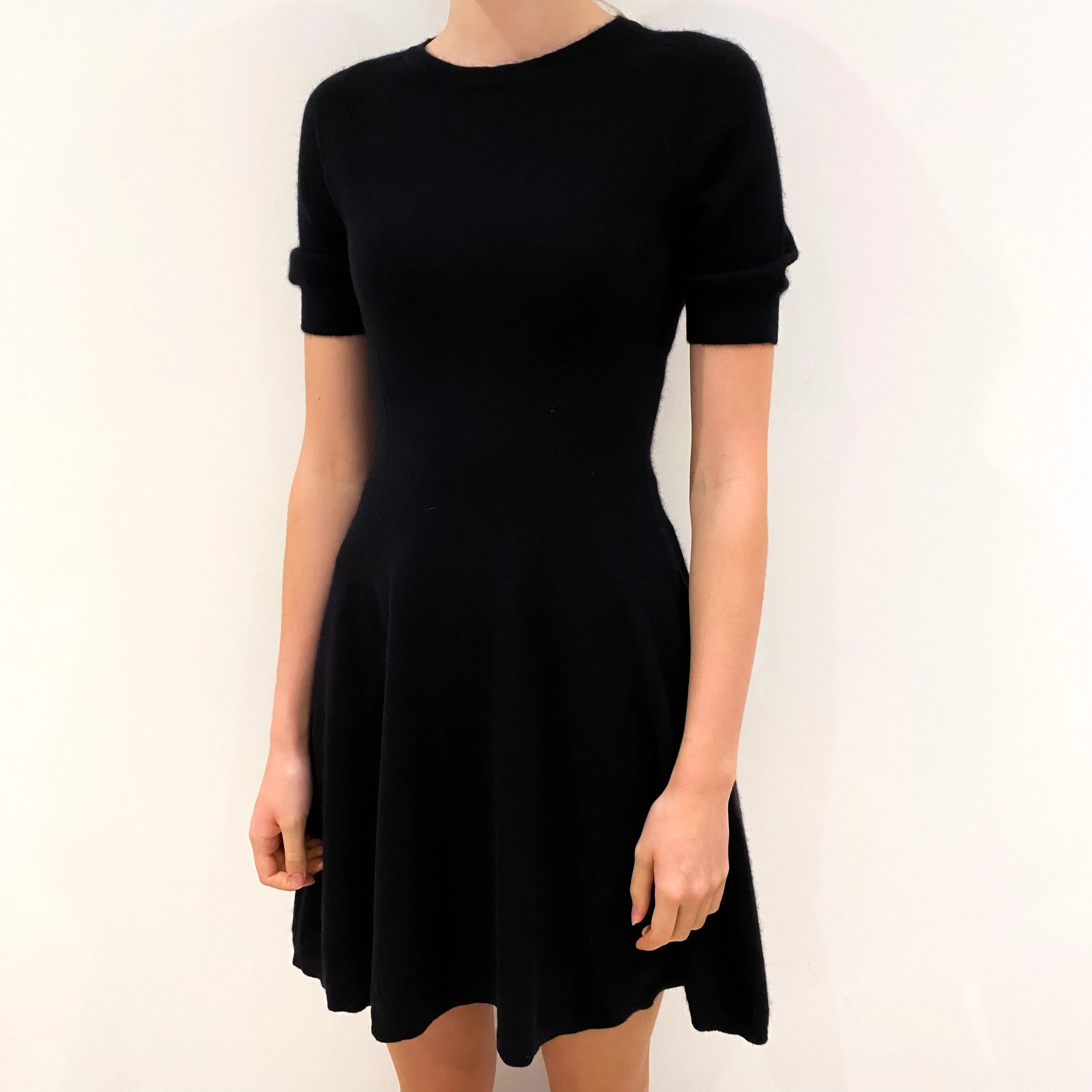 Black Cashmere Short Sleeve Floaty Dress Extra Small