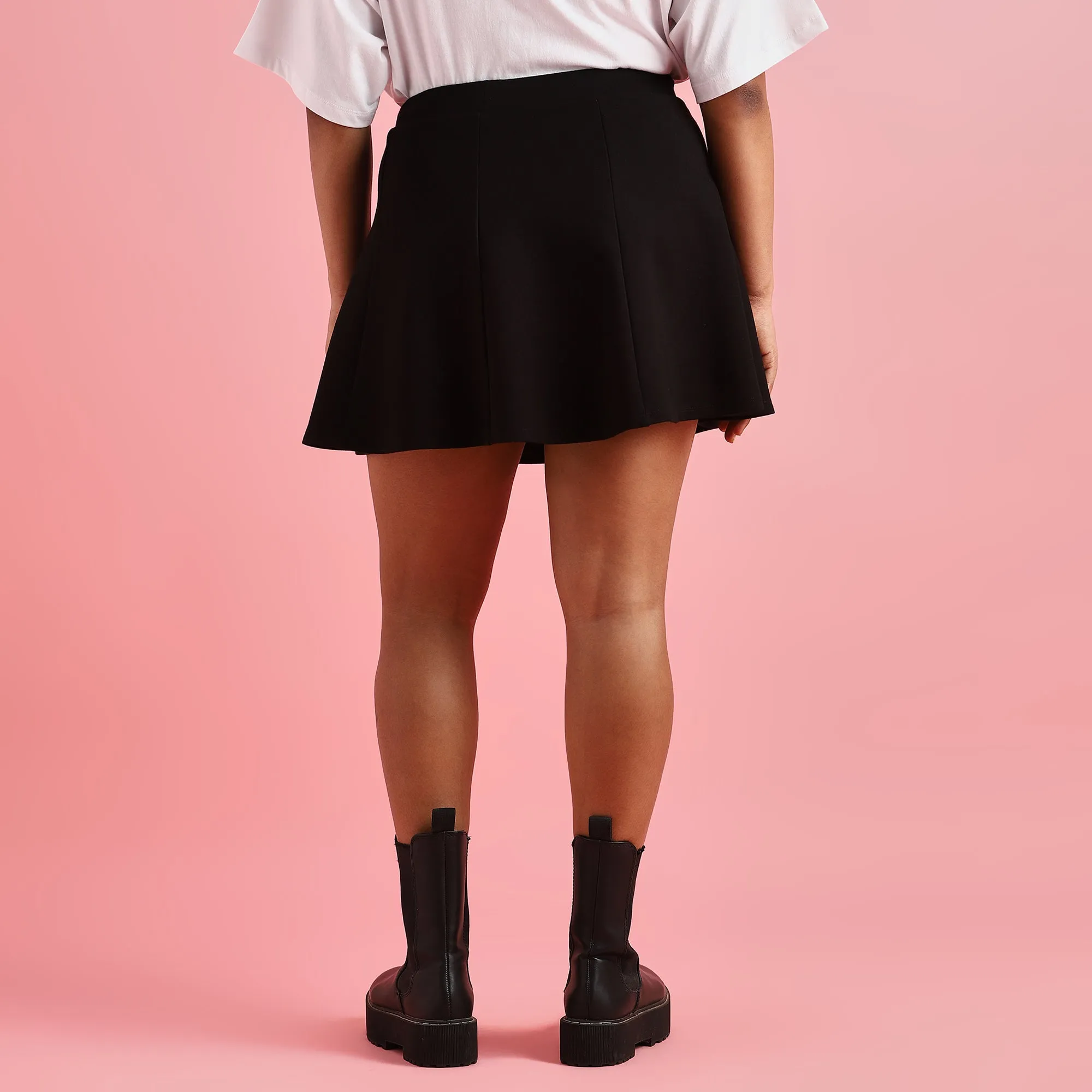 Black Plus Size 4 - Way Stretch Flared Skirt