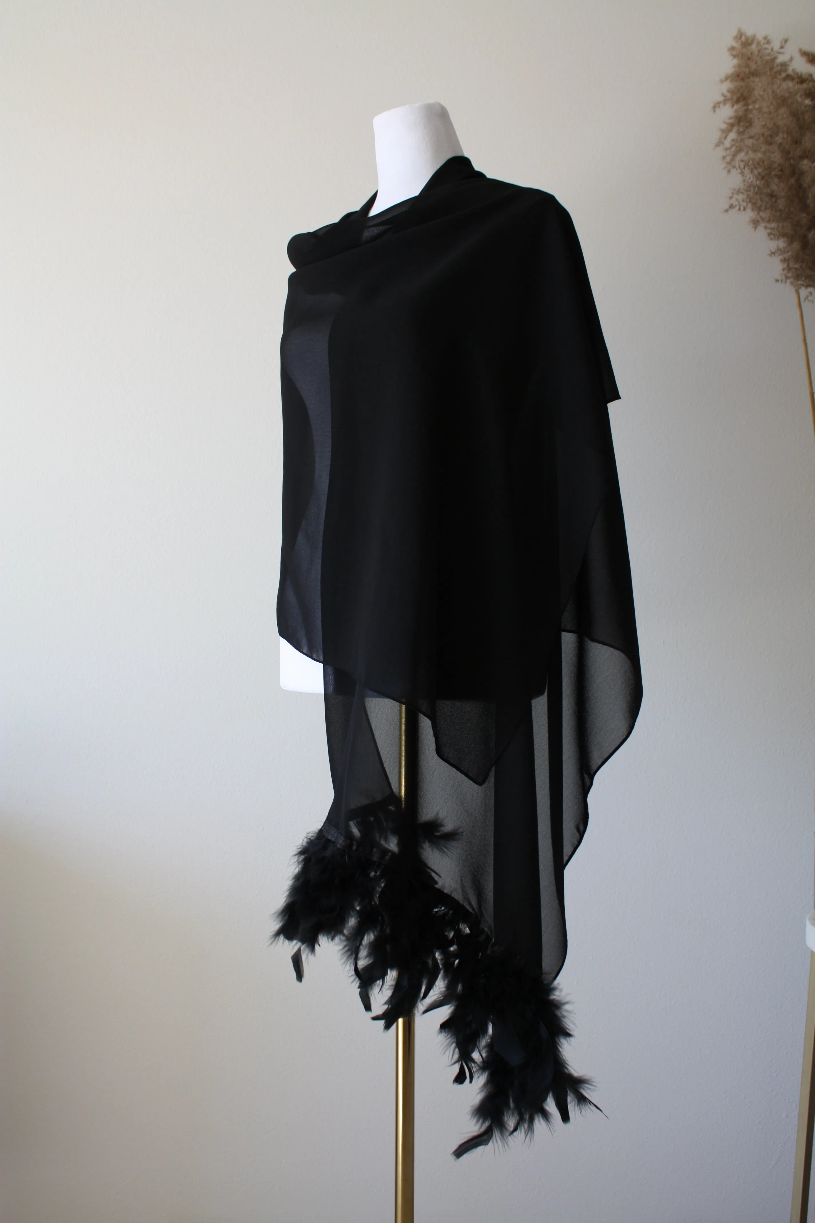 Black Stole with Feathers