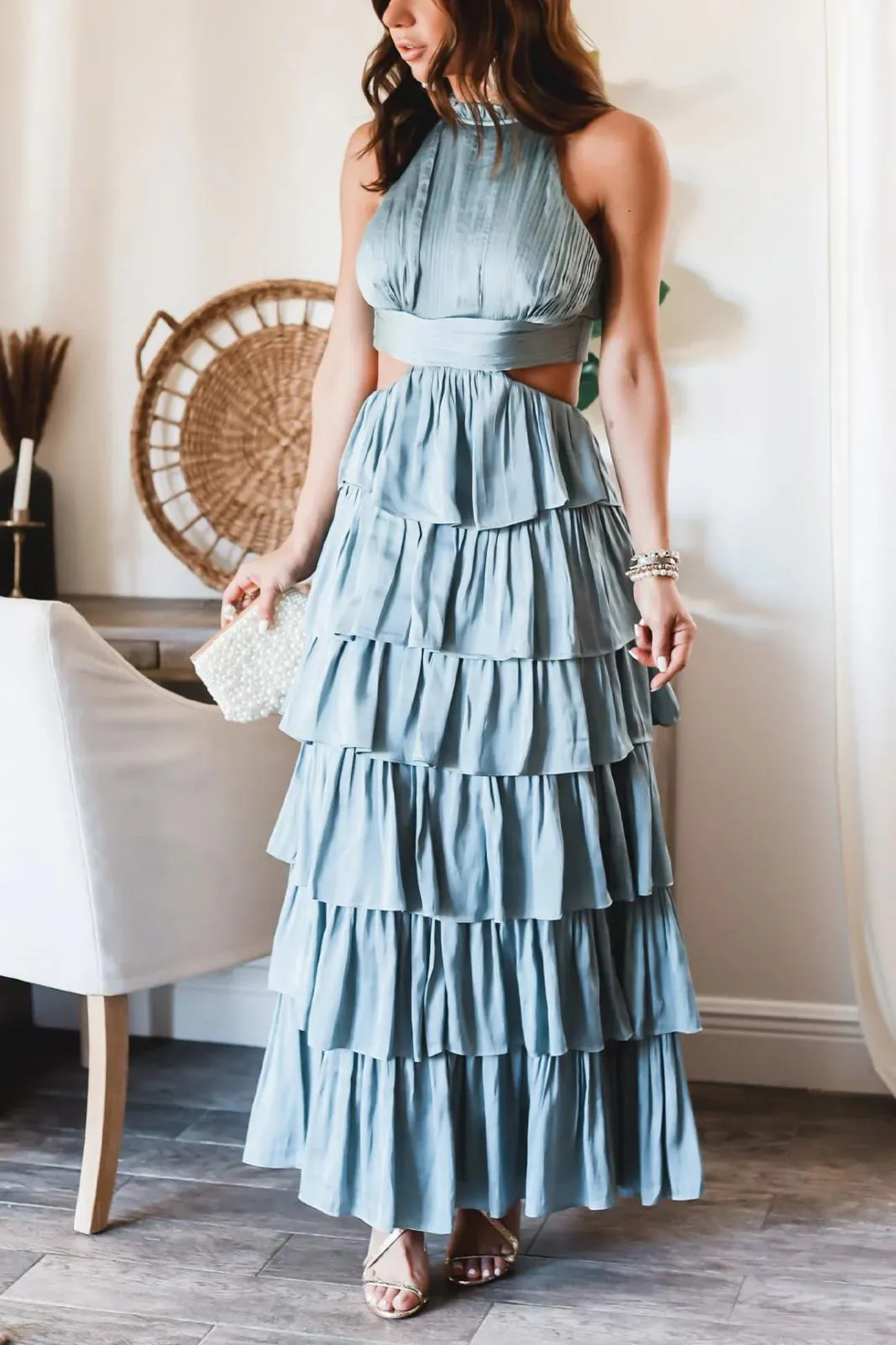 Blue Tiered Patchwork Summer Dress - Culture Heaven Special