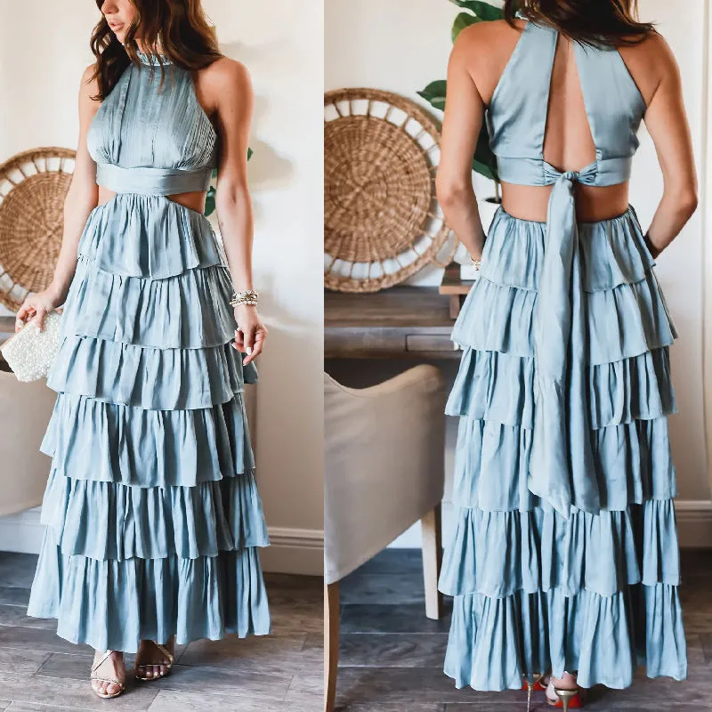 Blue Tiered Patchwork Summer Dress - Culture Heaven Special