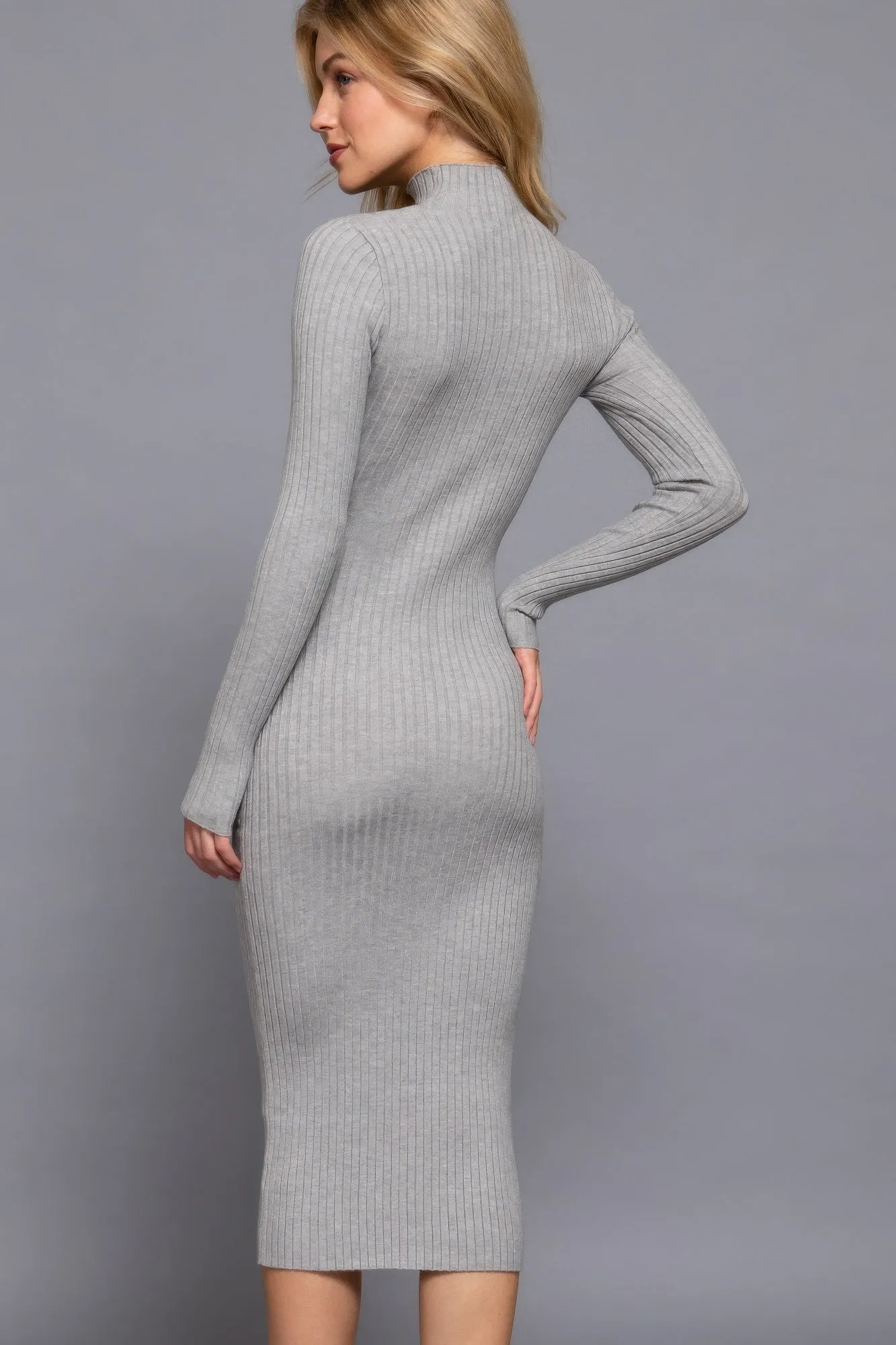 Blue Zone Planet |  Long Sleeve High Neck Sweater Long Dress