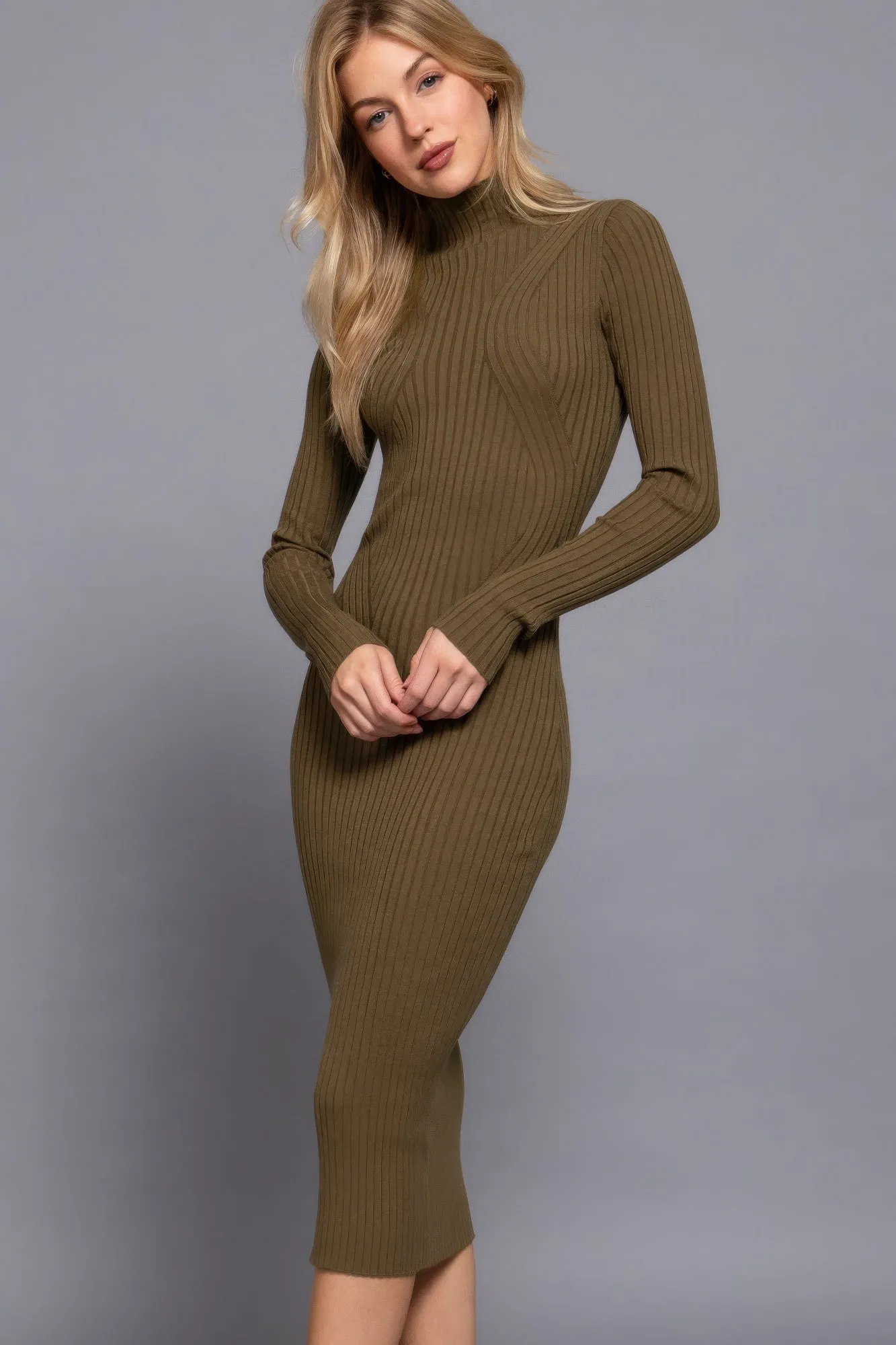 Blue Zone Planet |  Long Sleeve High Neck Sweater Long Dress