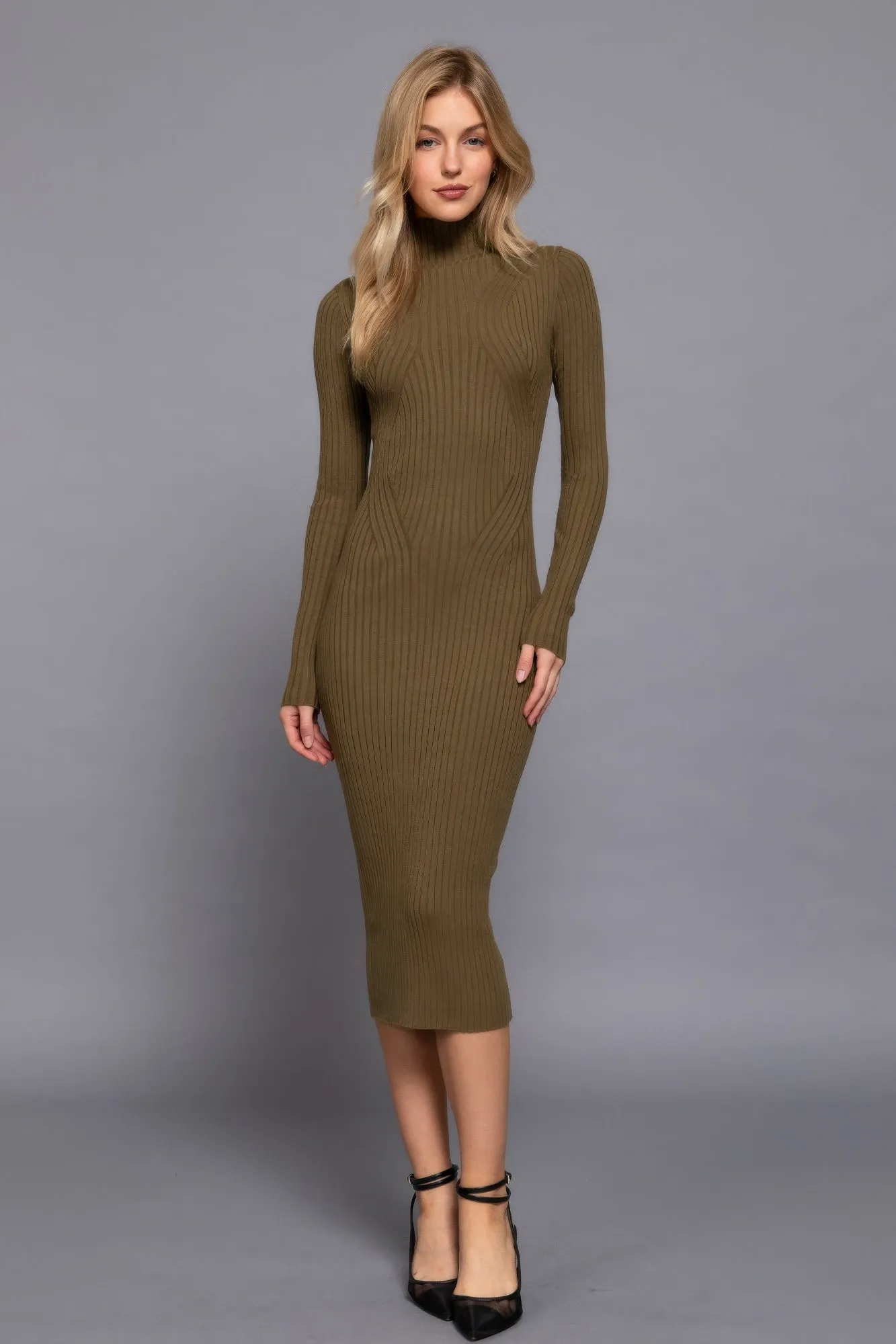 Blue Zone Planet |  Long Sleeve High Neck Sweater Long Dress