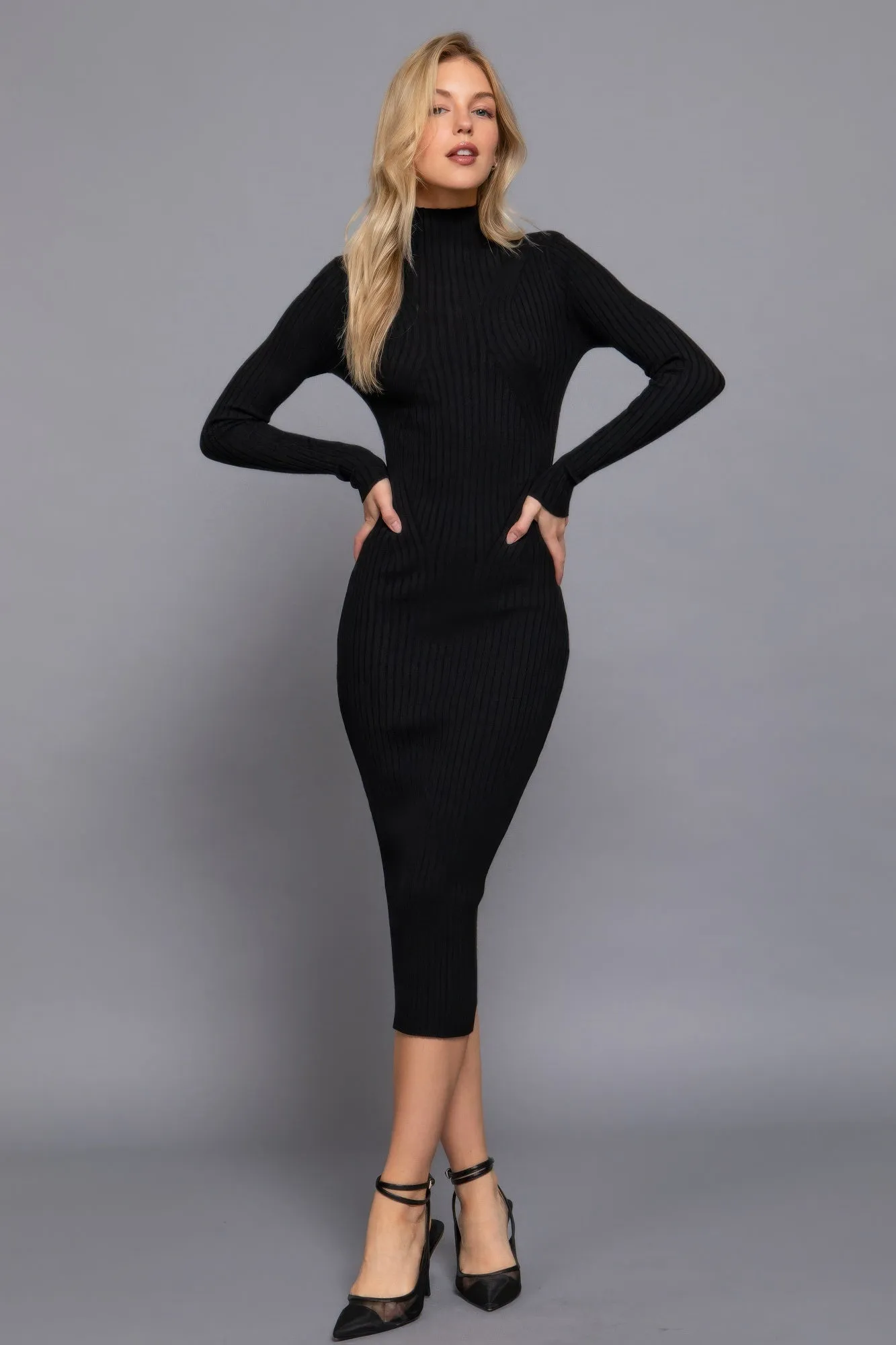 Blue Zone Planet |  Long Sleeve High Neck Sweater Long Dress