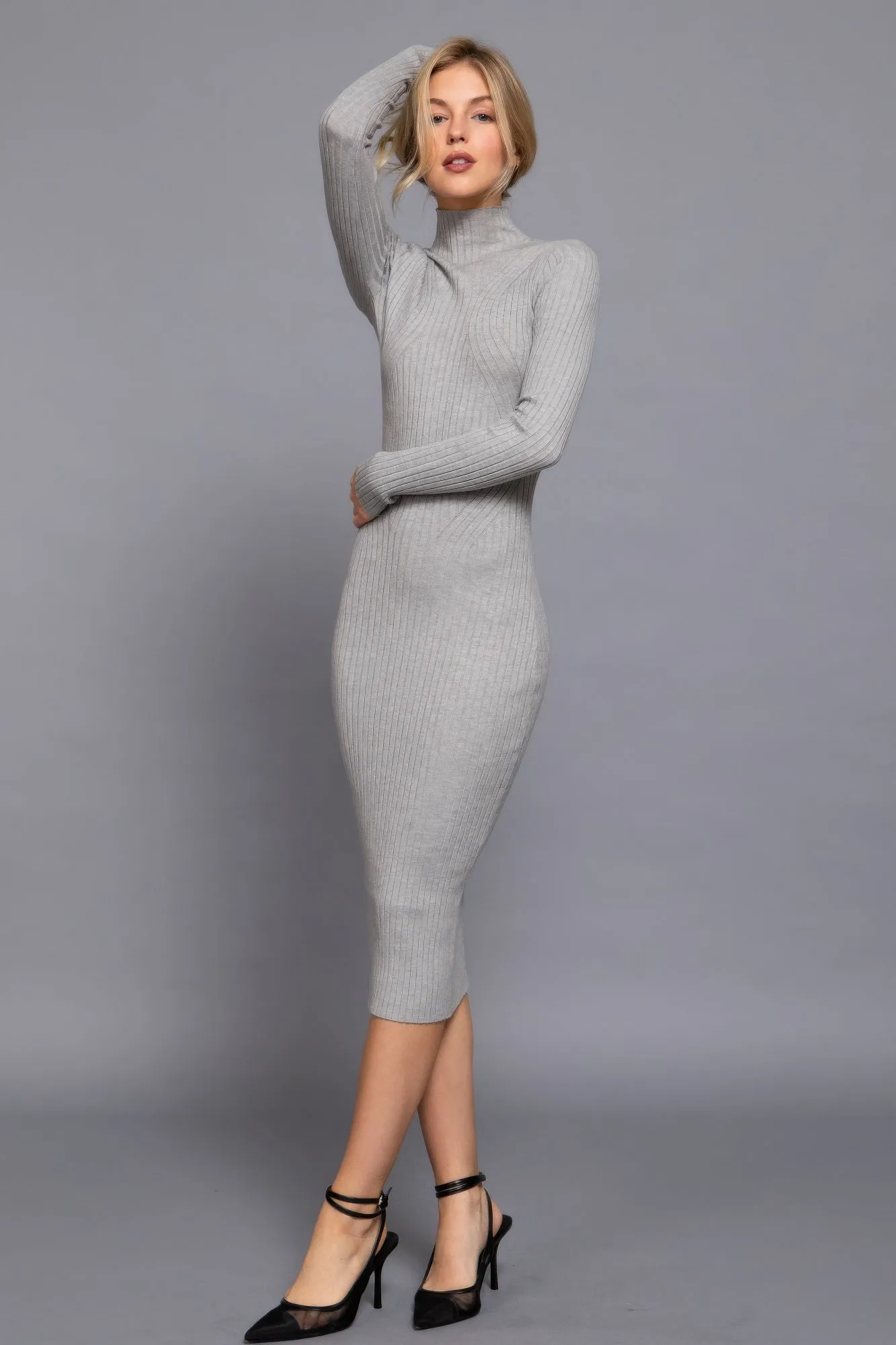 Blue Zone Planet |  Long Sleeve High Neck Sweater Long Dress